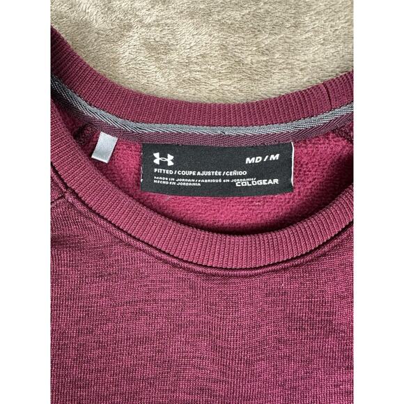 UNDER ARMOUR Men Round Neck Jumper Pullover Sweater Size MEDIUM Maroon Pocket - Picture 3 of 7